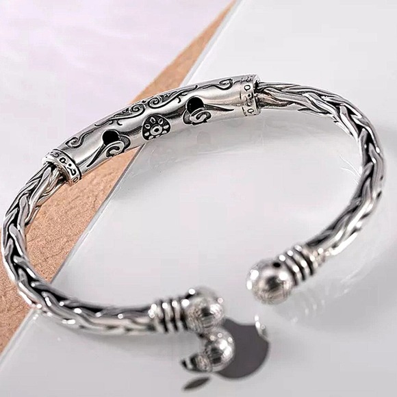 Vintage Chinese Cuff Sterling Silver Bangle Bracelet - Picture 3 of 6